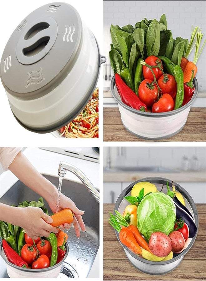 XGHJ Microwave Splatter Cover Vented for Food, Splatter Guard & Colander Kitchen Gadget for Fruit Vegetables Microwave Plate Cover with Hook Hole,Dishwasher-Safe,BPA-Free Silicone & Plastic (Grey) - Image 5